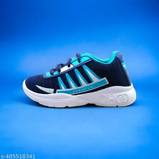 Dark blue and turquoise sports sneakers with white sole, designed for children's casual and athletic wear