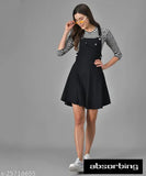 Women's black cotton blend dungaree with three-quarter sleeves, solid pattern in size S (waist 28, length 36) or M (waist 30, length 37), made in India