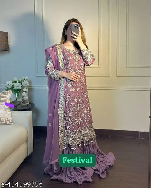 Heavy purple embroidered bridal lehenga with matching dupatta, partywear