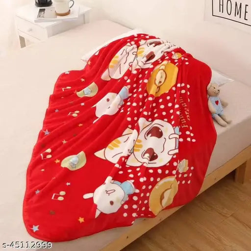 Red cotton single layer cartoon print baby blanket, ideal for AC room and crib, soft and machine-washable
