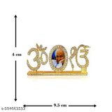 Multicolor Rhinestone Om-Onkar Guruji idol showpiece (4 x 9.5 cm), Indian-made automobile decor for car dashboard and home/office table, made of rust-free high-quality metal