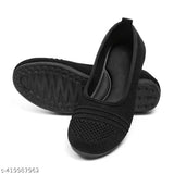 Black canvas Duruky Casual ballerina slip-ons with textured wedge heel, comfortable and stylish for women & girls (size options: IND-5, IND-6, IND-7, IND-8)