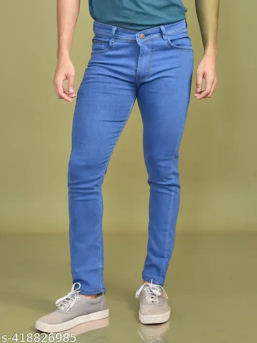 Men's reversible blue denim jeans with white trim