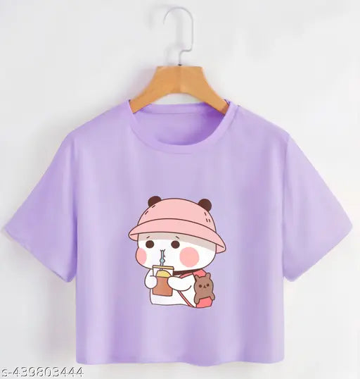 Multicolor printed cotton blend crop tops - trendy women's fashion pack of 4 with short sleeves