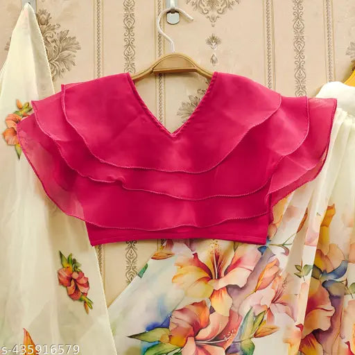 Redymade Georgette lehenga set for girls, embellished floral design on short sleeves, India origin