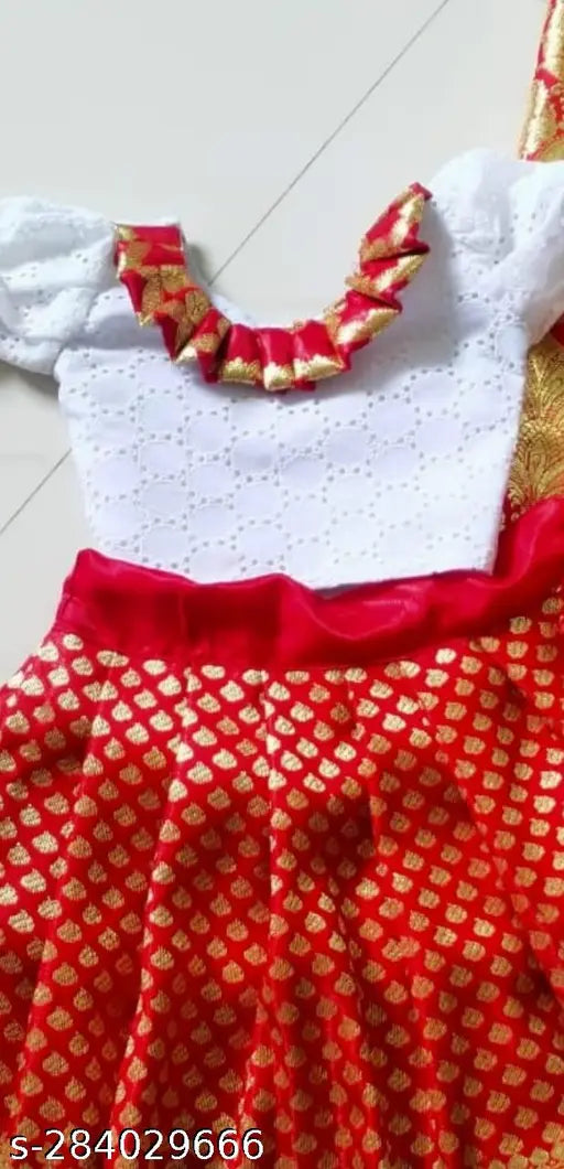 Trending ruffel silk baby lahenga, soft fabric with zari stitch, suitable for 1-6 years old