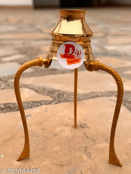 Golden Brass Shivling Stand for pooja samagri, 12cm high and 10cm base. Divine Rituals: Brass Abhishek Kalash, suitable for milk and water abhishek." (98 characters)