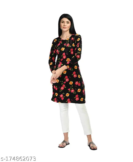 Womens Digital Printed Velvet Kurtis with warm floral pattern
