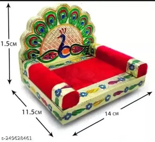 Wooden Krishna singhasan for 1-2 laddu gopal ji home decor, intricately handcrafted in India