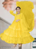 Exquisite self-designed net princess gown for kids, three-quarter sleeve, 5-16 years, intricate embroidery detail, India origin
