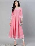 Peach rayon kurti with peach silver embroidery, printed combo, three-quarter sleeves - Indian fashion