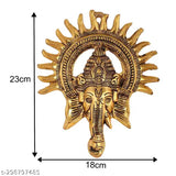 Gold-toned aluminum Ganesha wall hanging, 24cm high, for Home Entrance or Pooja Room showpiece. Traditional Vastu-compliant decor with spiritual significance