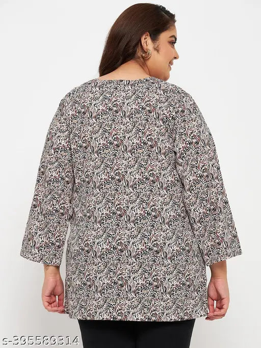 Vinaan Plus Size Women's Rayon Printed V-Neck Top - XL, XXL, 3XL, 4XL, versatile casual wear in vibrant print design