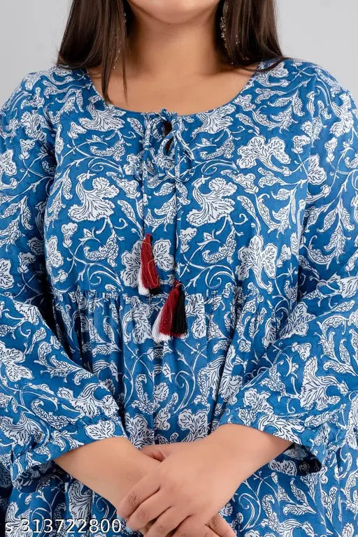 Comfortable plus-size cotton kurti for women, printed combo in three-quarter sleeves - Indian fashion