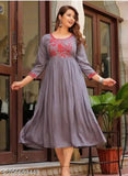 Embroidered rayon three-quarter sleeve kurti, single sizes S and XXL, Indian traditional fashion