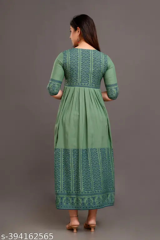 Rayon embroidered Anarkali Kurta in three-quarter sleeves, modern Indian fashion for women's wardrobe