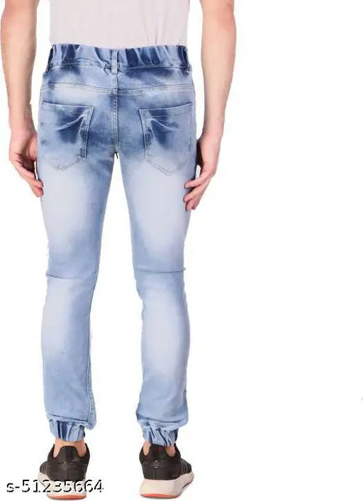 Denim light blue slim fit stretchable jogger for man, ideal for casual wear and comfort
