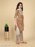 Printed cotton embroidery kurta set with harem pants & net dupatta for girls - trendy design, latest fashion, casual wear in India