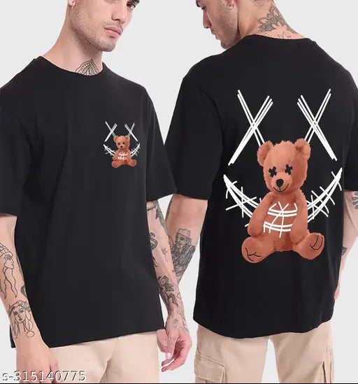 Teddy Black oversized round neck half sleeve t-shirt, printed anime graphic on cotton fabric, men's fashion forward choice