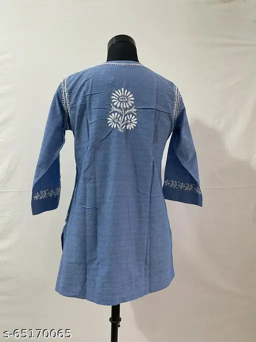 Denim cotton hand embroidered kurta kurti for women