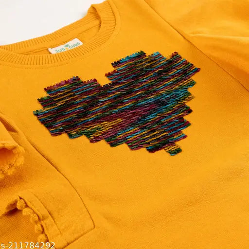 Red sequined cotton sweatshirt for girls, full sleeve, embroidered net pattern, winter wear