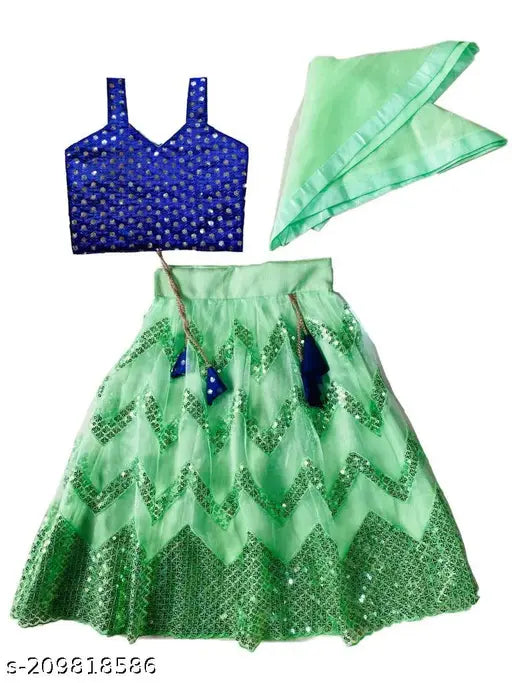 Taffeta silk sleeveless Lengha choli, net dupatta set for kids (6-8 years), embellished and stitched, ready-to-wear Indian fashion