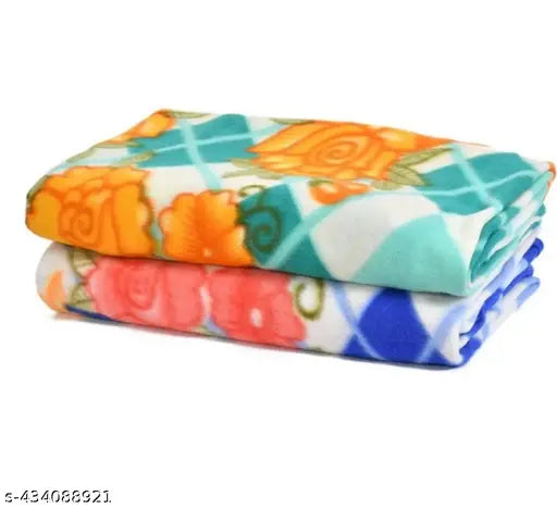 Stylish fleece printed blankets (pack of 2), high-quality, vibrant designs, free size (60x90 in), Indian origin