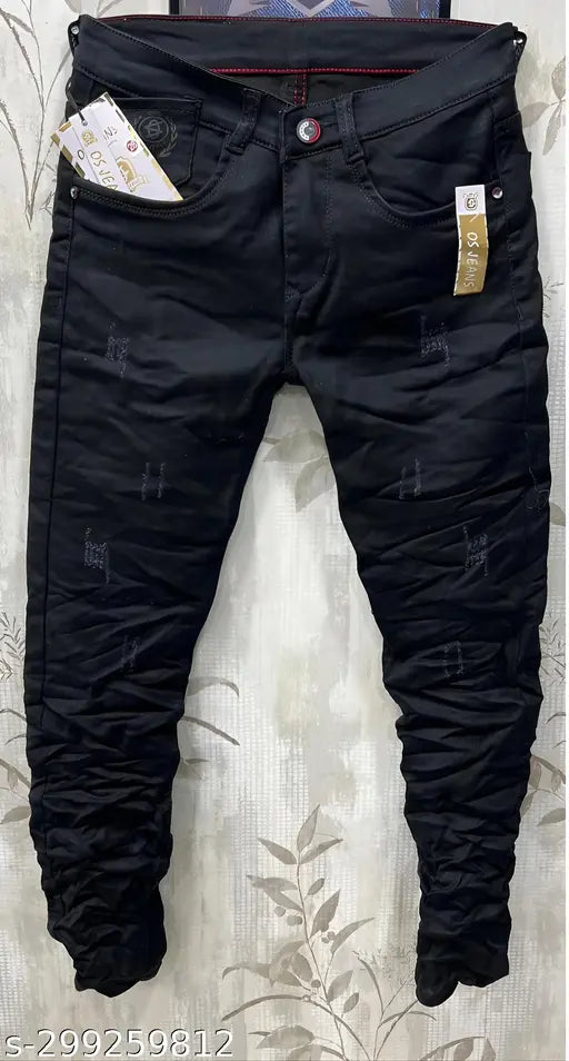 Mens denim regular slim fit jeans, solid color, wash separately and inside out