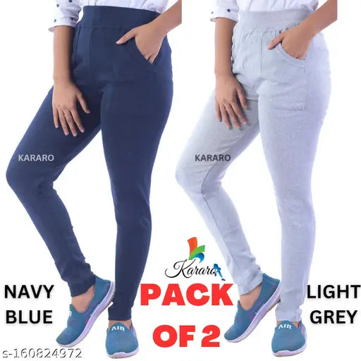 Recycled cotton blend L-pocket jeggings for women - pack of two, solid color, size options from 26 to Free Size