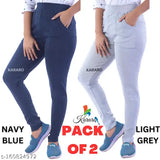 Recycled cotton blend L-pocket jeggings for women - pack of two, solid color, size options from 26 to Free Size