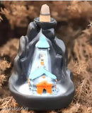 Multicolor resin Kedarnath Dham Smoke Fountain Idol (10 cm) with free cones - Decorative showpiece for Indian home
