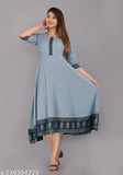 Blue cotton kameez with paisley design, knee length