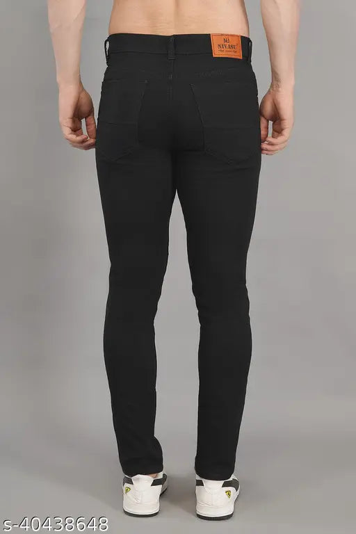 Black cotton blend Nivasu men's slim fit jeans, high-quality and stylish, size 30 (waist 30", length 40")