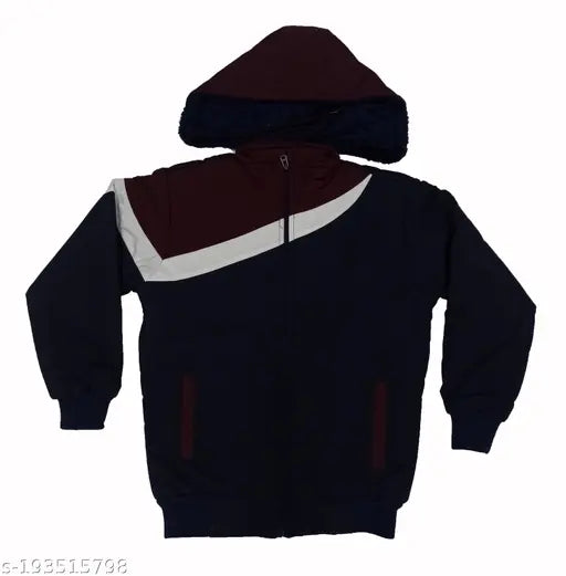 Boys winter jacket, black and blue, with zip closure