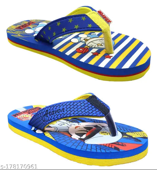 Aravon Kids Flip Flops Combo, printed net EVA sole, breathable and adjustable, Doraemon design, comfortable for long-term wear, 2 pairs available