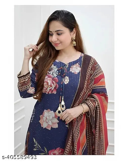 Embroidered print kurta and sharara set on woman, featuring crochet patterns, paired with matching dupatta