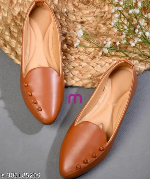 Brown PU slip-on ballerinas for women (MAHI LOOKS)
