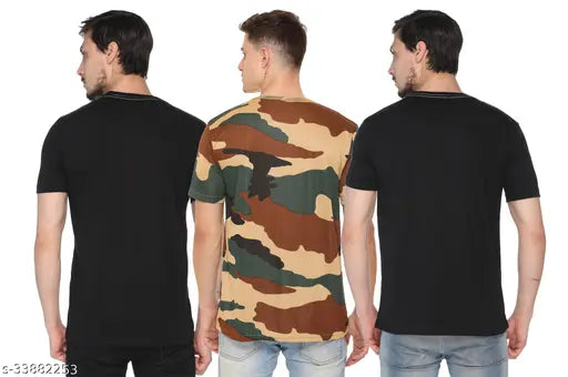 Cotton blend, printed fancy designer men's T-shirts in short sleeves. Three pieces from Oasis Garments, Indian origin