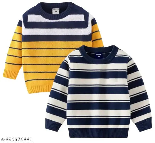 Striped wool sweater set for kids (2-12 years), pack of 2 - Cozy winter clothing for boys and girls, soft material, wide color options
