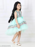 Sea green hi-low net dress, sleeveless, kids party wear, Toy Balloon India