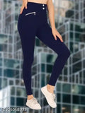 Navy Blue Chain Pocket Jegging for Women & Girls - Solid polyester design by TIPKOO, internationally recognized for innovation and quality