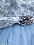 Grey embellished net dress, full toy balloon design for girls' parties (1-2 years, bust size 22in, length size 29in; 2-3 years, bust size 23in, length size 30in)