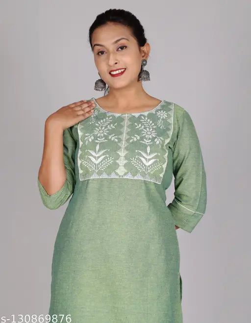 Green cotton embroidered kameez with short sleeves