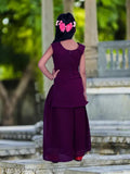 Georgette A-line kurta, palazzos & dupatta set - embellished, sleeveless festive party wear for girls, India origin
