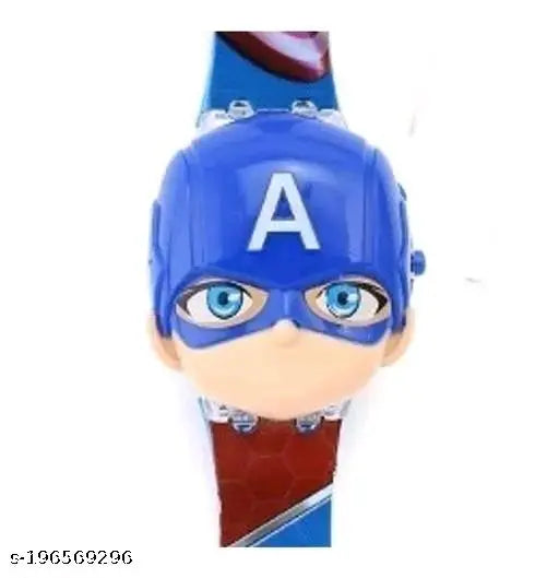 Captain America themed face watch with music and light system for kids, designed for child's comfort