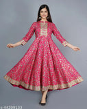 Rayon printed Anarkali Kurta, three-quarter sleeves, vibrant Indian ethnic wear for women