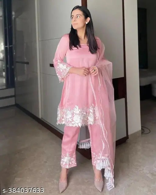 Silk Art Shops premium designer peach kurta with matching dupatta set, trendy color fashion for girls