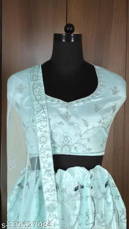 Sky Blue embellished lehenga choli set for weddings and parties, high-quality net fabric with 2.5m dupatta