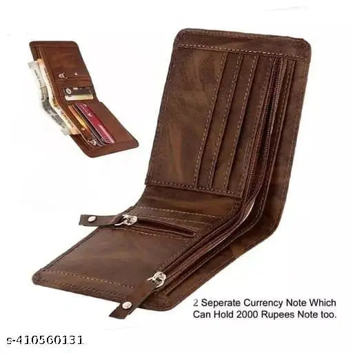Trendy PU Leather Zubex Wallet, dual zip pockets, 5 card slots, 2 compartments. Artificial leather accessory, classic design, hand-stitched. Made in India