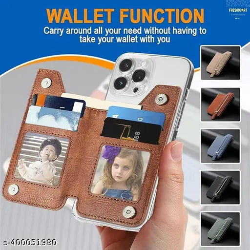 Leather stick-on wallet for most smartphones, solid pattern, stores cards & cash, full protection against scratches & drops